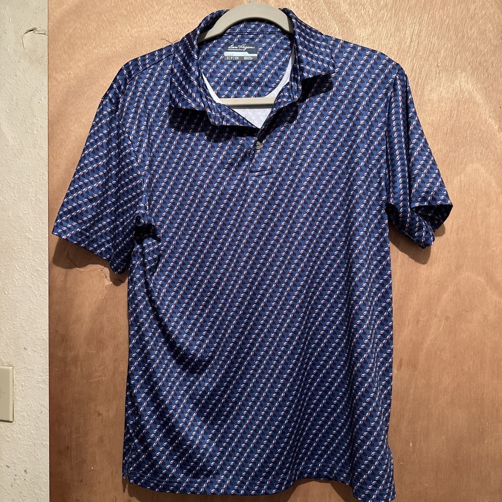 Ben Hogan Performance Polo Shirt Mens Small Blue Toucan Print Golf Short Sleeve
